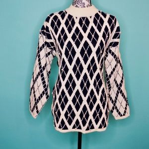 Vintage 80‘s Mock Turtleneck Pearl Argyle Sweater